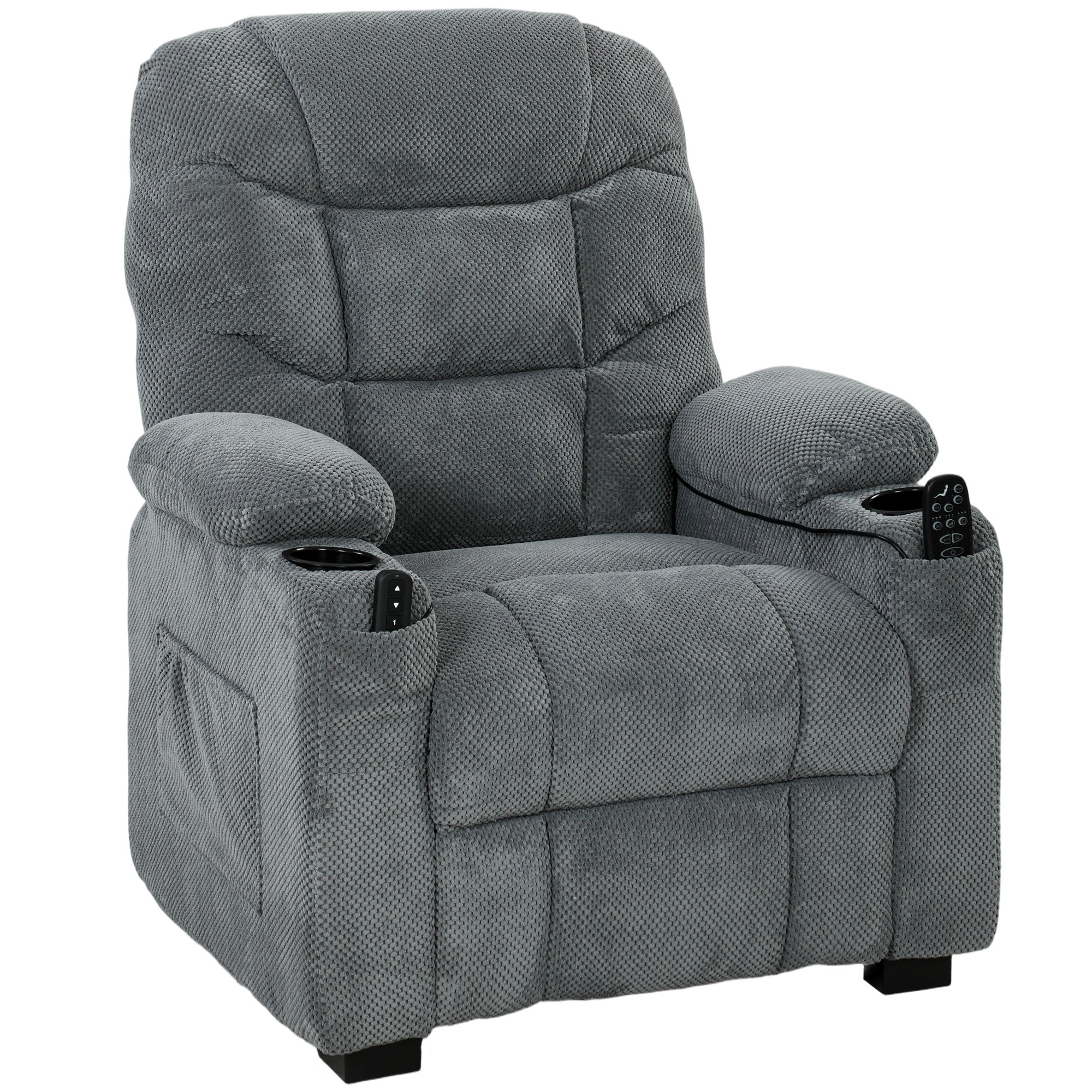 HOMCOM Recliner Armchair with Vibration Massage, Heat, Whisper-Quiet Motor, Memory Function, Power Reclining Chair, Dark Grey