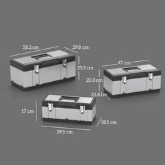 HOMCOM 3 Pieces Stainless Steel Toolbox Set, 23"/ 19"/ 16"