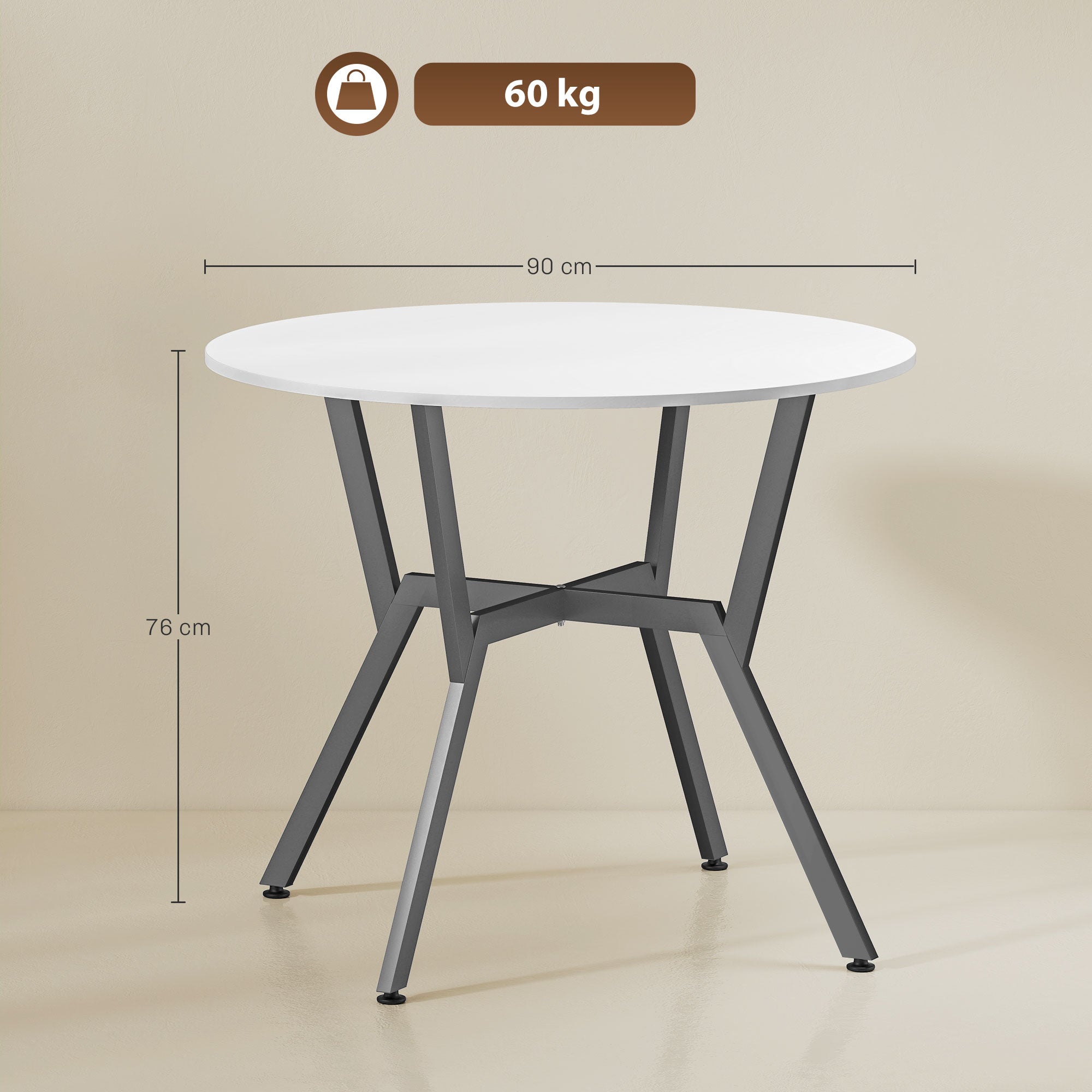 HOMCOM Dining Table, Round Kitchen Table with Black Legs for Living Room, Dining Room 90 x 76 cm, High Gloss White