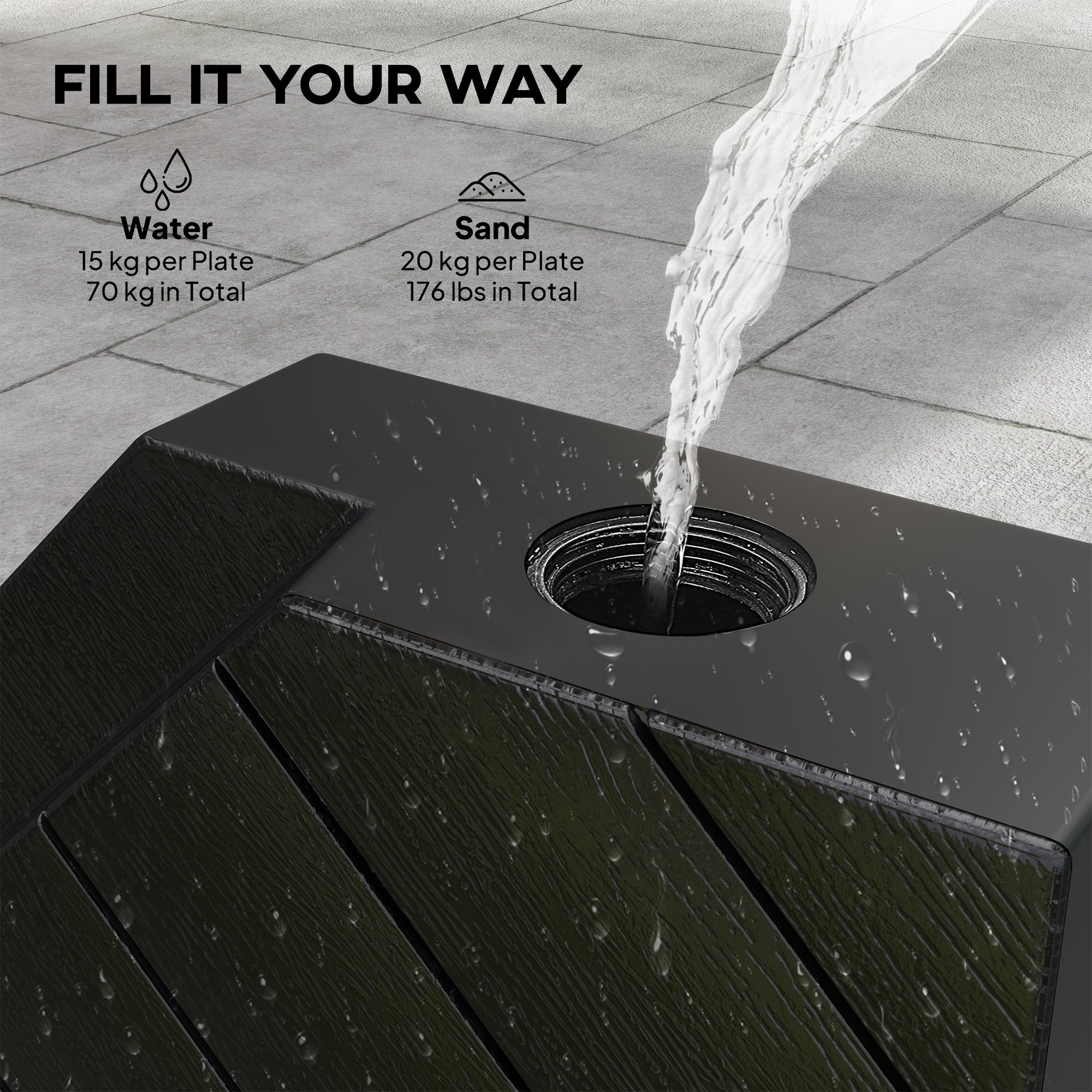 Outsunny Umbrella Weights for Cantilever Parasols, Set of 4 Heavy Duty Parasol Base Stand Weights, 80kg Sand or 60kg Water Filled, Black