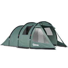 Outsunny Two Room Tunnel Tent Camping Tent for 3 Man with Windows, Covers, Carry Bag, for Fishing, Hiking, Sports, Green
