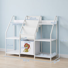 AIYAPLAY Kids Bookshelf and Toy Storage with 3-Tier Sling Book Rack and Fabric Drawer for Nursery, Bedroom, Playroom, White