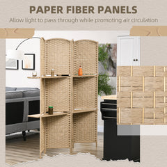 HOMCOM Freestanding Privacy Screen, 4 Panel Folding Room Divider for Living Room, Bedroom and Office, 160 x 170cm, Natural