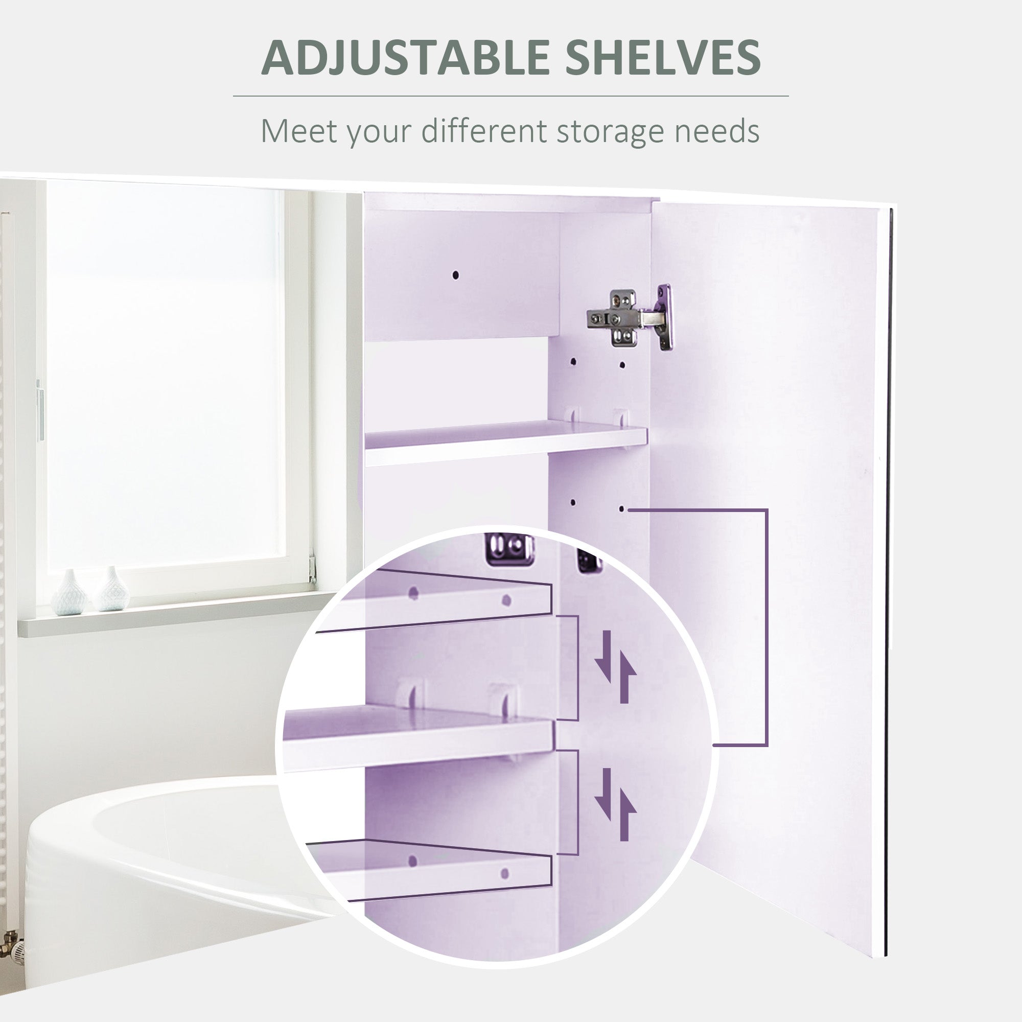 HOMCOM 80 x 15 cm Double Door Bathroom Mirror Cabinet - White