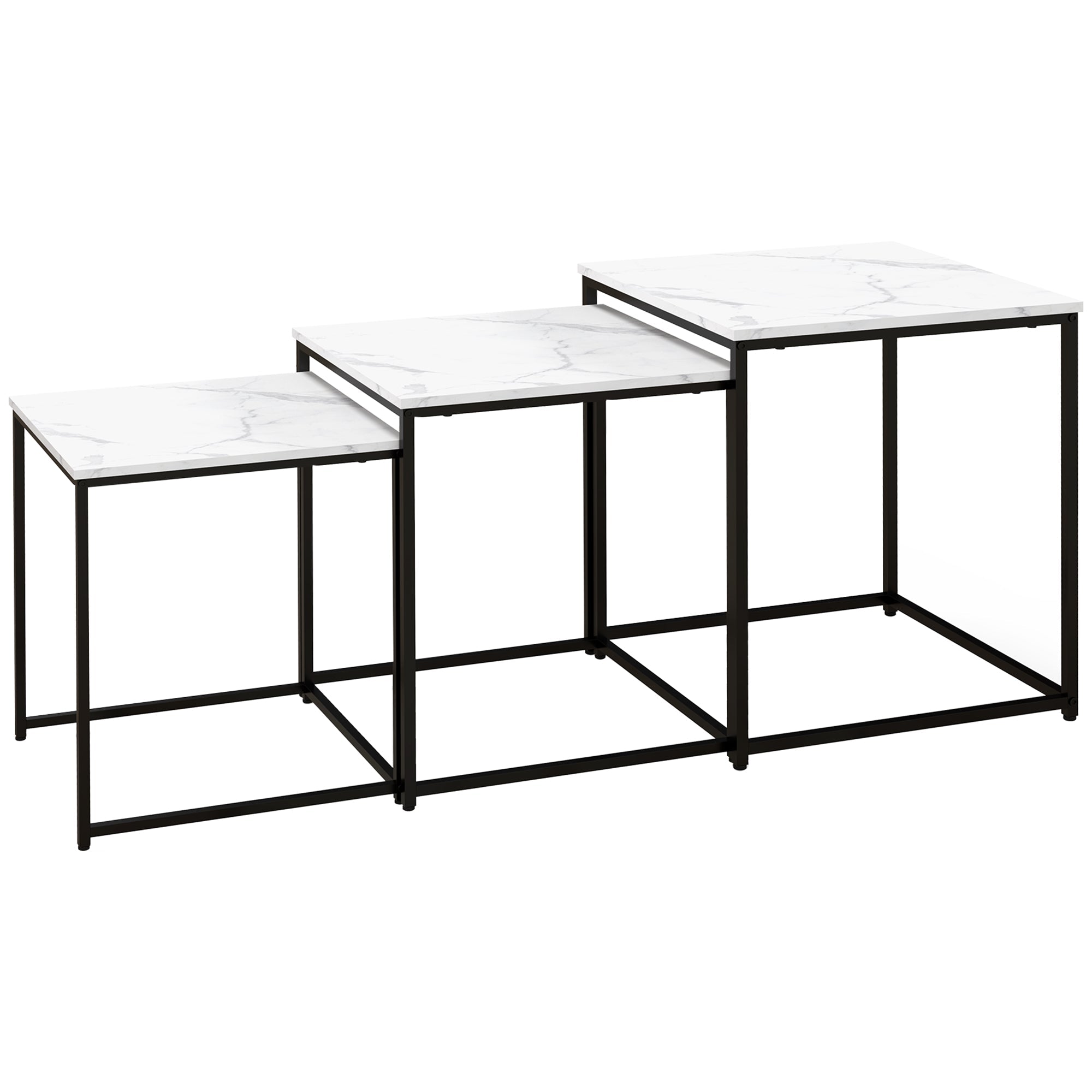 HOMCOM Three Nest of Tables, Marble Effect Finish
