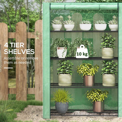 Outsunny 4 Tier Mini Greenhouse with Reinforced PE Cover, Portable Indoor Outdoor Green House with Roll-up Door and Wire Shelves, 170H x 120W x 50Dcm, Green