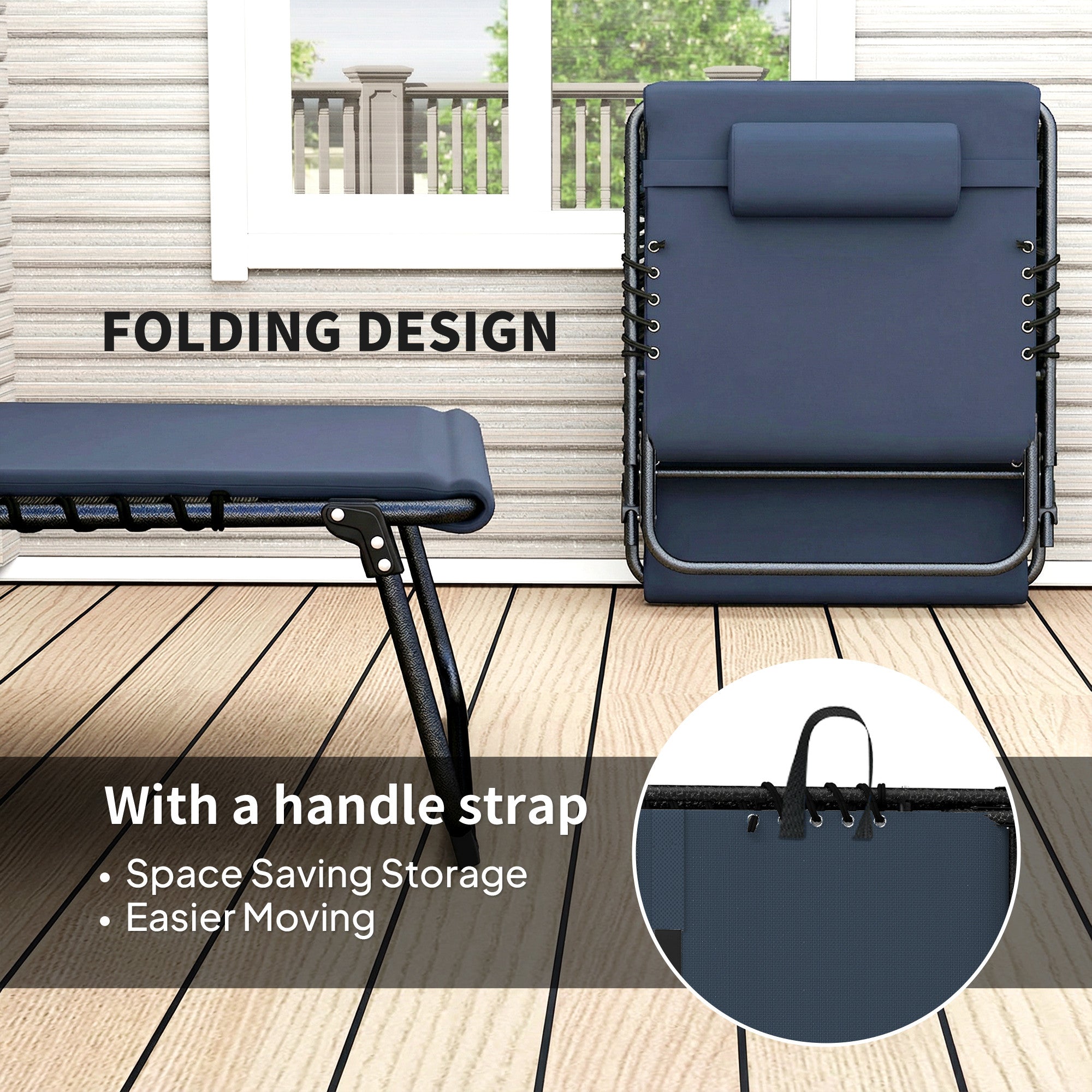 Outsunny Set of Two Reclining Sun Loungers - Dark Blue