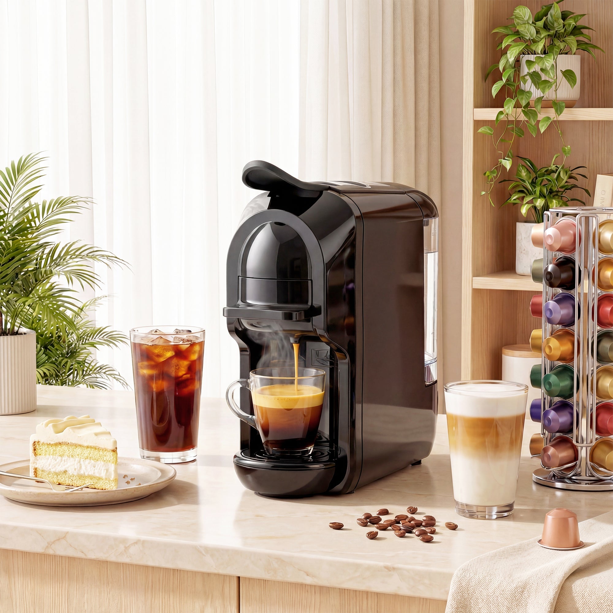 HOMCOM Pod Coffee Machine for Nespresso, Dolce Gusto Capsule & Ground Coffee, Small Semi Automatic Coffee Maker, 19 Bar, 0.6L