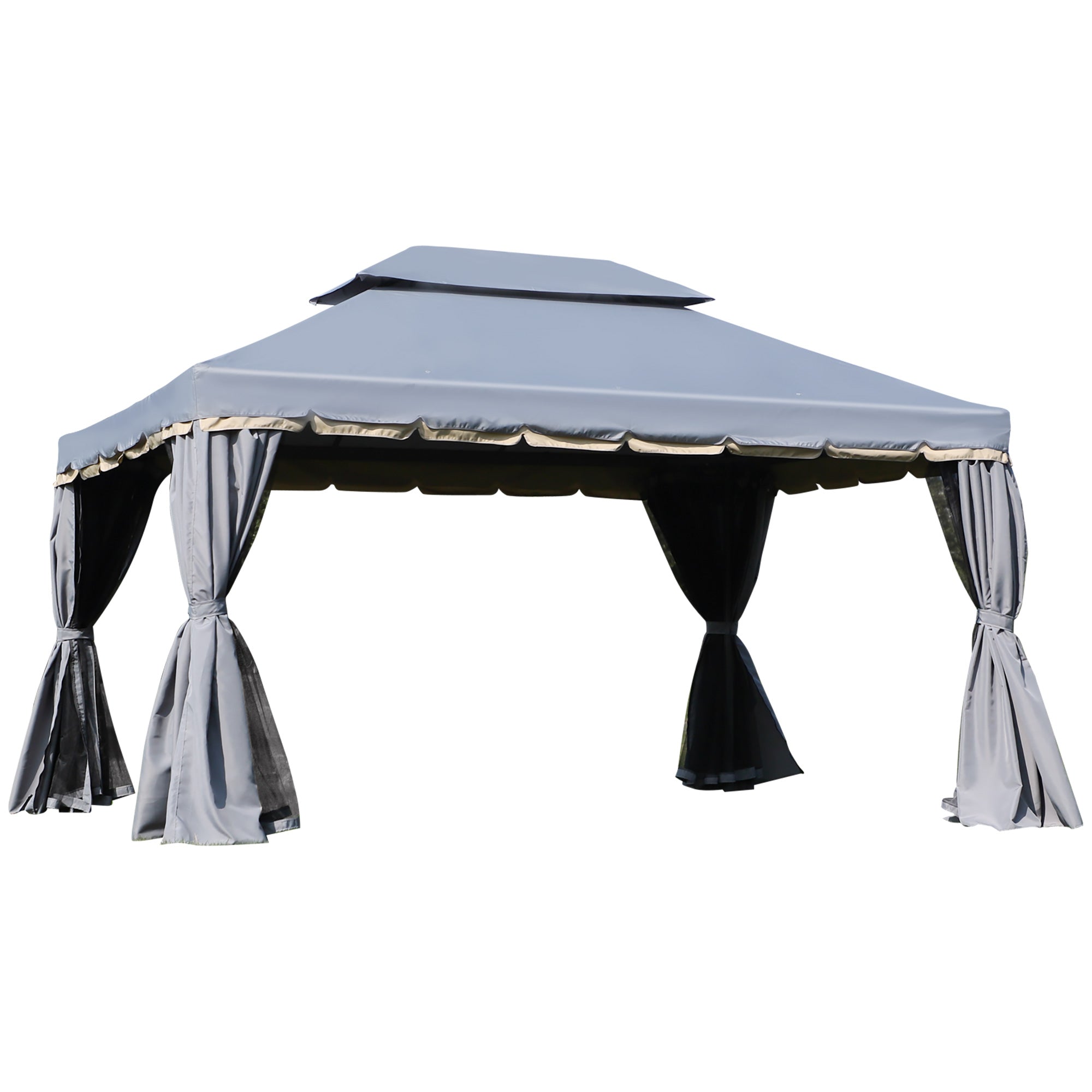 Outsunny 3 x 4m Aluminium Garden√Ç Gazebo, Marquee Canopy Shelter Pavilion Party Tent with Nets and Curtains for Garden and Deck, Grey