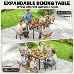 Outsunny Patio Dining Table Expandable Outdoor Dining Table Acacia Wood Top 80-120 cm Natural and Black