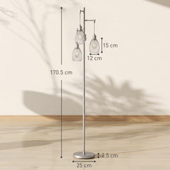 HOMCOM 170.5cm Industrial Dimmable Standing Lamp, 3-Light Floor Lamp with Steel Wire Cage Lampshades, Silver Tone
