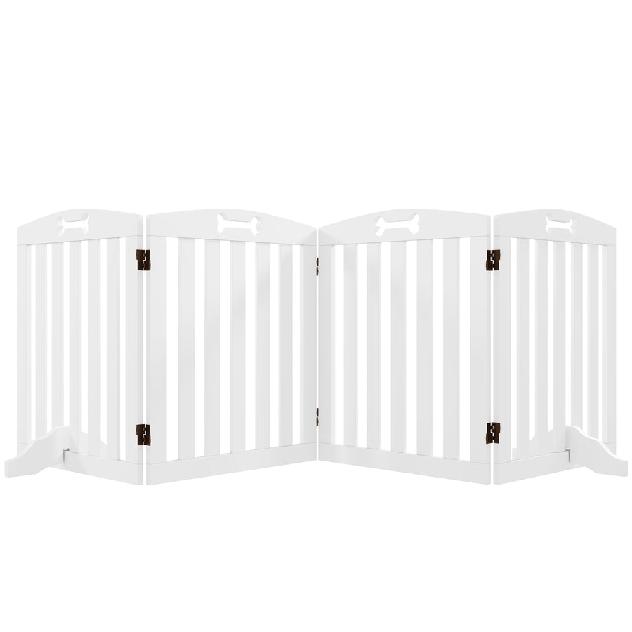 PawHut Wooden Dog Gate, Freestanding Pet Gate with Support Feet for Doorways, Hallways, Stairs, 207.5L x 61H cm, White