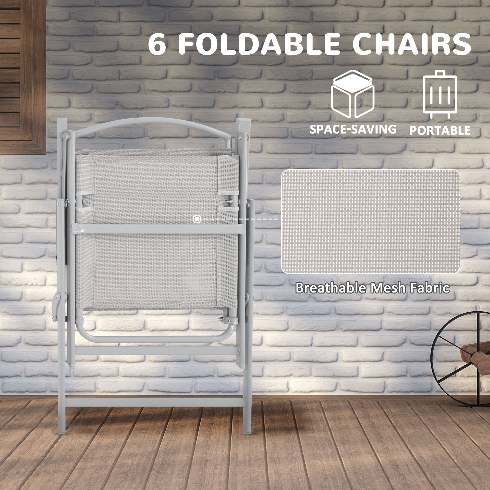 Outsunny Eight-Piece Garden Dining Set, with Chairs, Table and Parasol - Grey