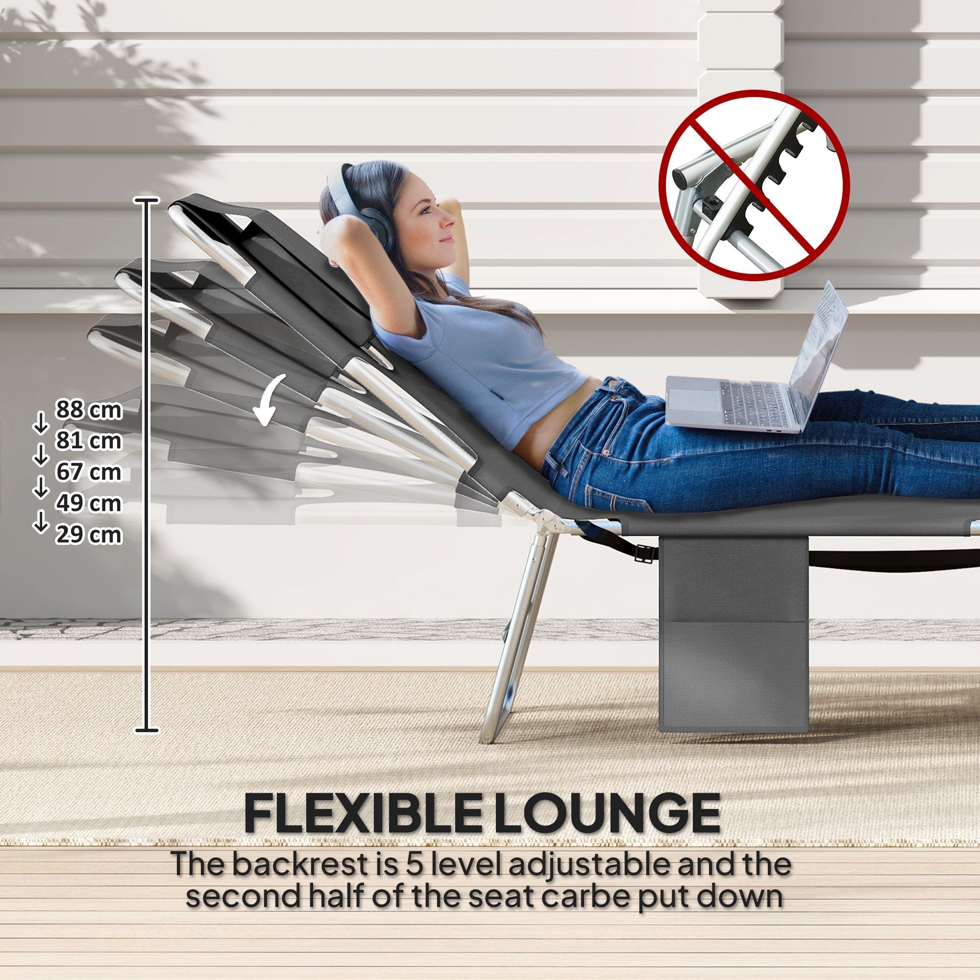 Outsunny Reclining Face Hole Sun Lounger - Dark Grey
