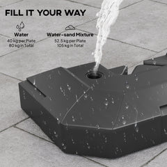 Outsunny 2PCS Umbrella Weights for Cantilever Parasols, Parasol Base Weights, 80 kg for Water or 105 kg Water and Sand Mix, Black