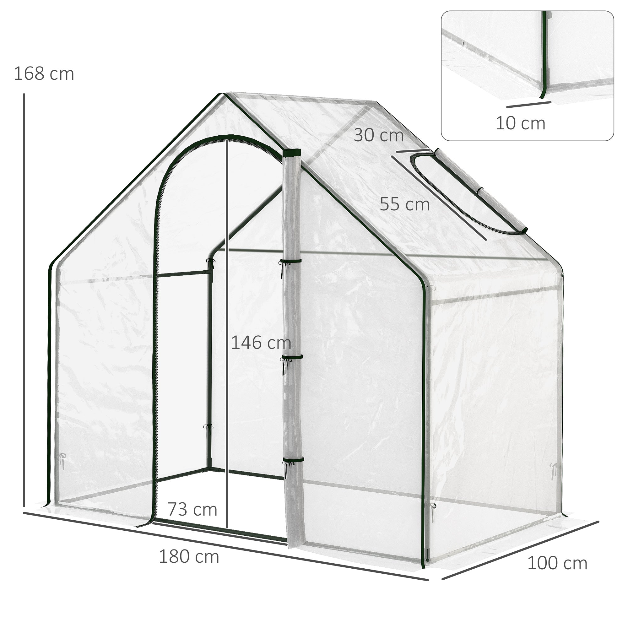 Outsunny Walk In Tomato Greenhouse Garden Outdoor Mini Greenhouse Flower Planter Steel Frame with Zipped Door & Window, PVC Cover, 180 x 100 x 168CM, Clear