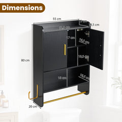 The wall cabinet with white lines and text indicating the product dimensions