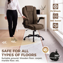 HOMCOM Office Chair, Ergonomic Desk Chair with Flip-up Armrest, Pocket Springs, Swivel Wheels, Adjustable Height, Brown