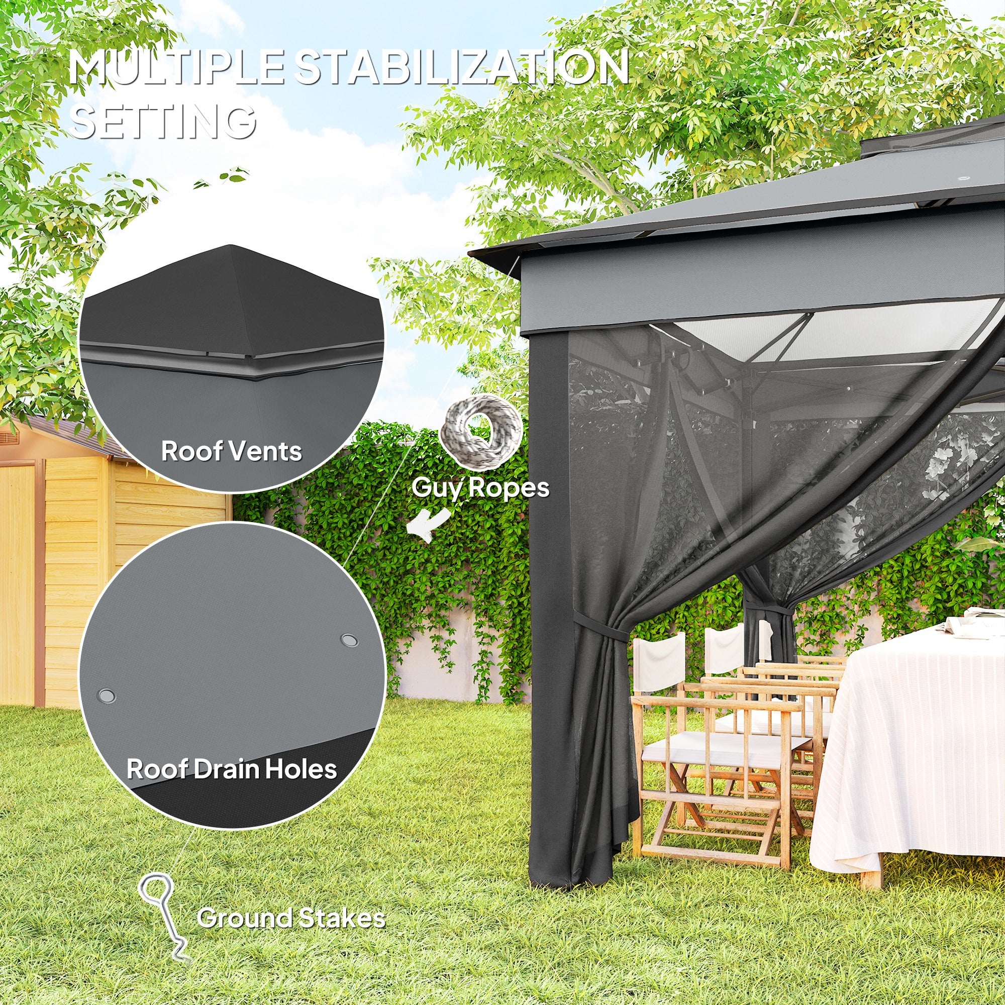 Outsunny 3 x 3(m) Pop Up Gazebo, Height Adjustable Instant Event Shelter with Netting and Carrying Bag, Grey