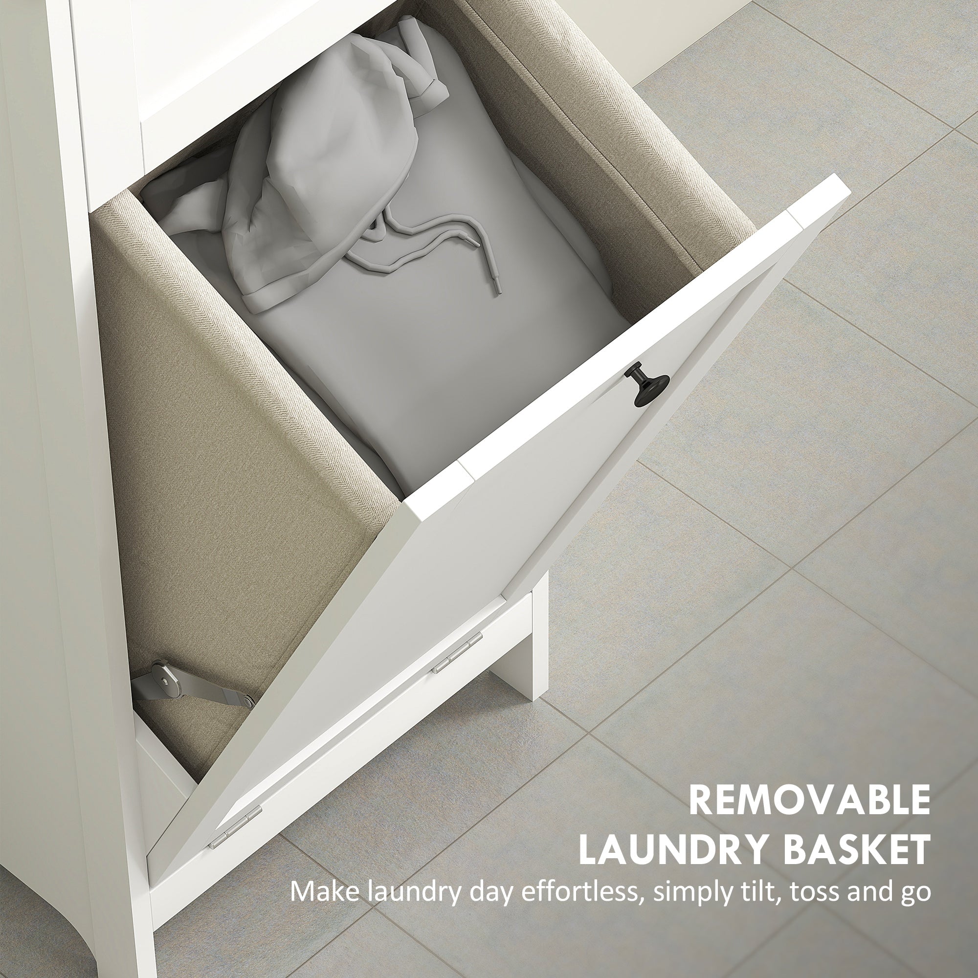 HOMCOM Tall Bathroom Cabinet, with Laundry Basket - White