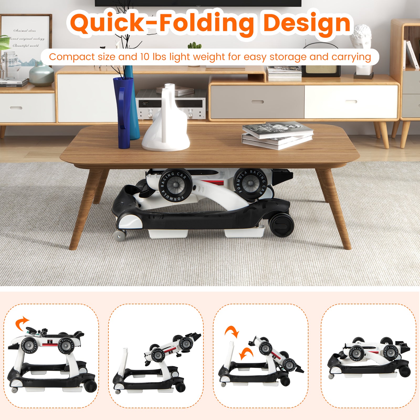 4-in-1 Baby Push Walker with Adjustable Height and Speed-White