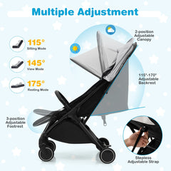 Lightweight Baby Stroller with Detachable Seat Cover in Grey