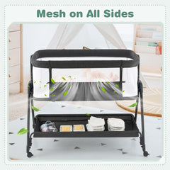 The bedside sleeper showing mesh sides for ventilation