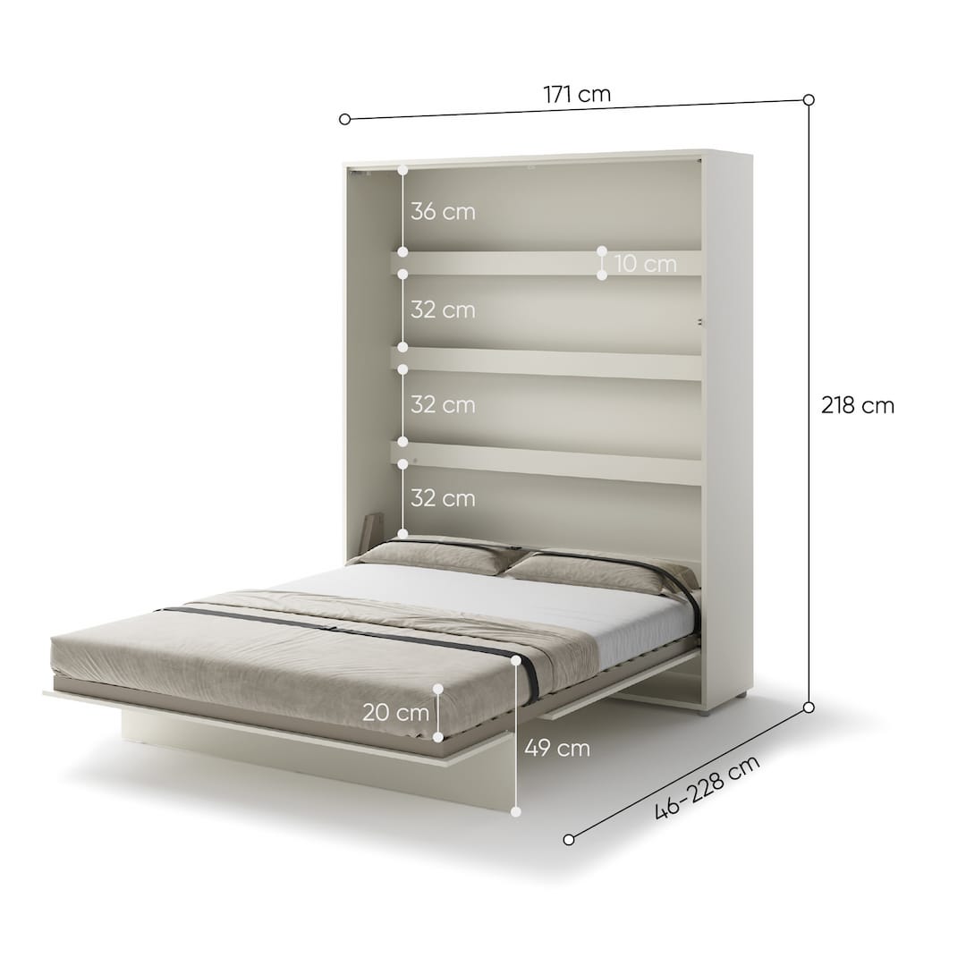 BC-12 Vertical Wall Bed Concept 160cm With Storage Cabinets and LED