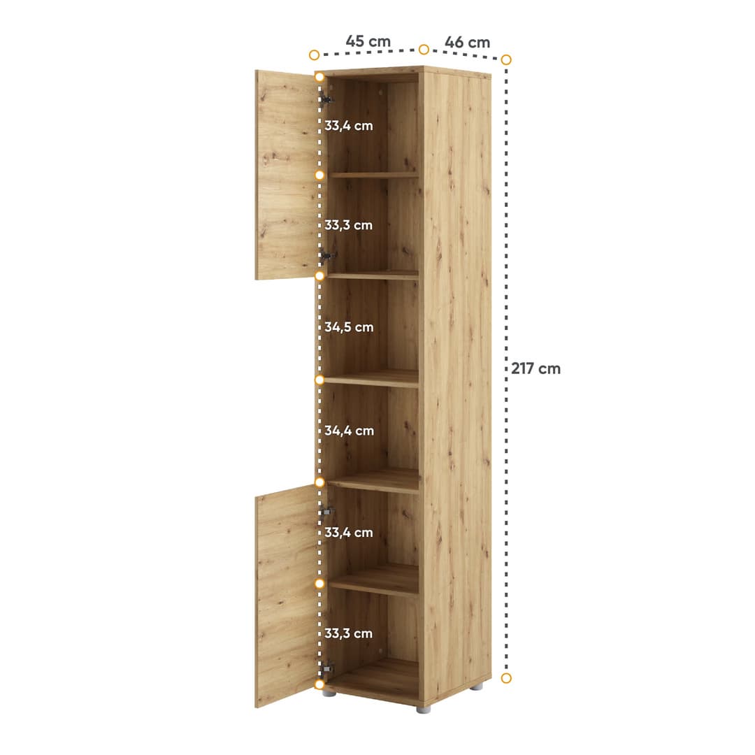 BC-02 Vertical Wall Bed Concept 120cm With Storage Cabinets and LED