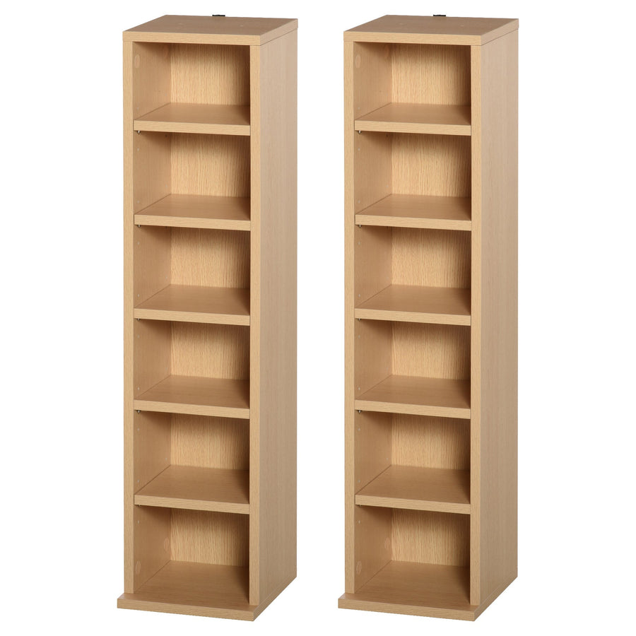 HOMCOM 204 CD Media Display Shelf Unit Set of 2 Blu-Ray Tower Rack w/ Adjustable Shelves Bookcase Storage Organiser, Natural Wood Colour