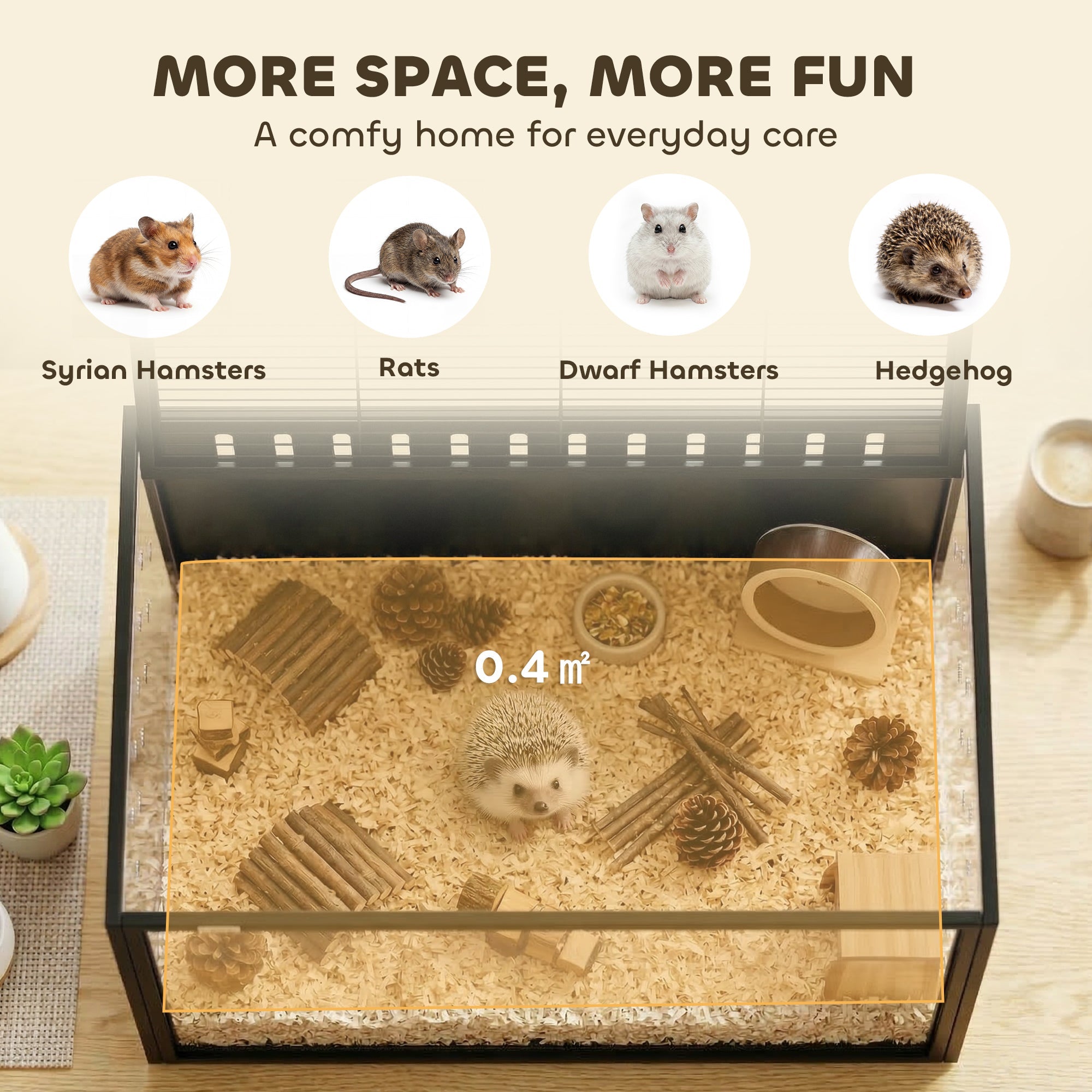 PawHut Hamster Cage Steel Chewproof with Openable Top, Deep Burrow for Dwarf Syrian Hamster, Gerbil, Rats, 81 x 51 x 53 cm