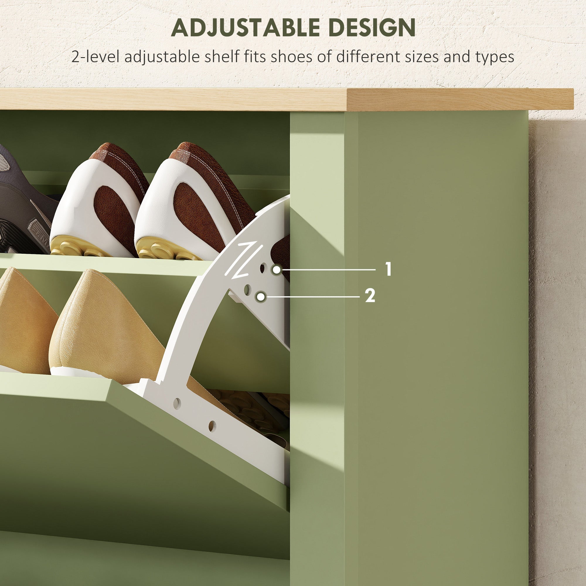 HOMCOM Slim Shoe Cabinet, Narrow Shoe Cupboard with 2 Flip Drawers, Adjustable Shelves for 12 Pairs of Shoes, Green