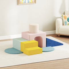 AIYAPLAY 8-Piece Foam Play Blocks for Kids, Soft Motor Skill Blocks with Washable Velvet Covers, Indoor Climbing Set, Multicolor