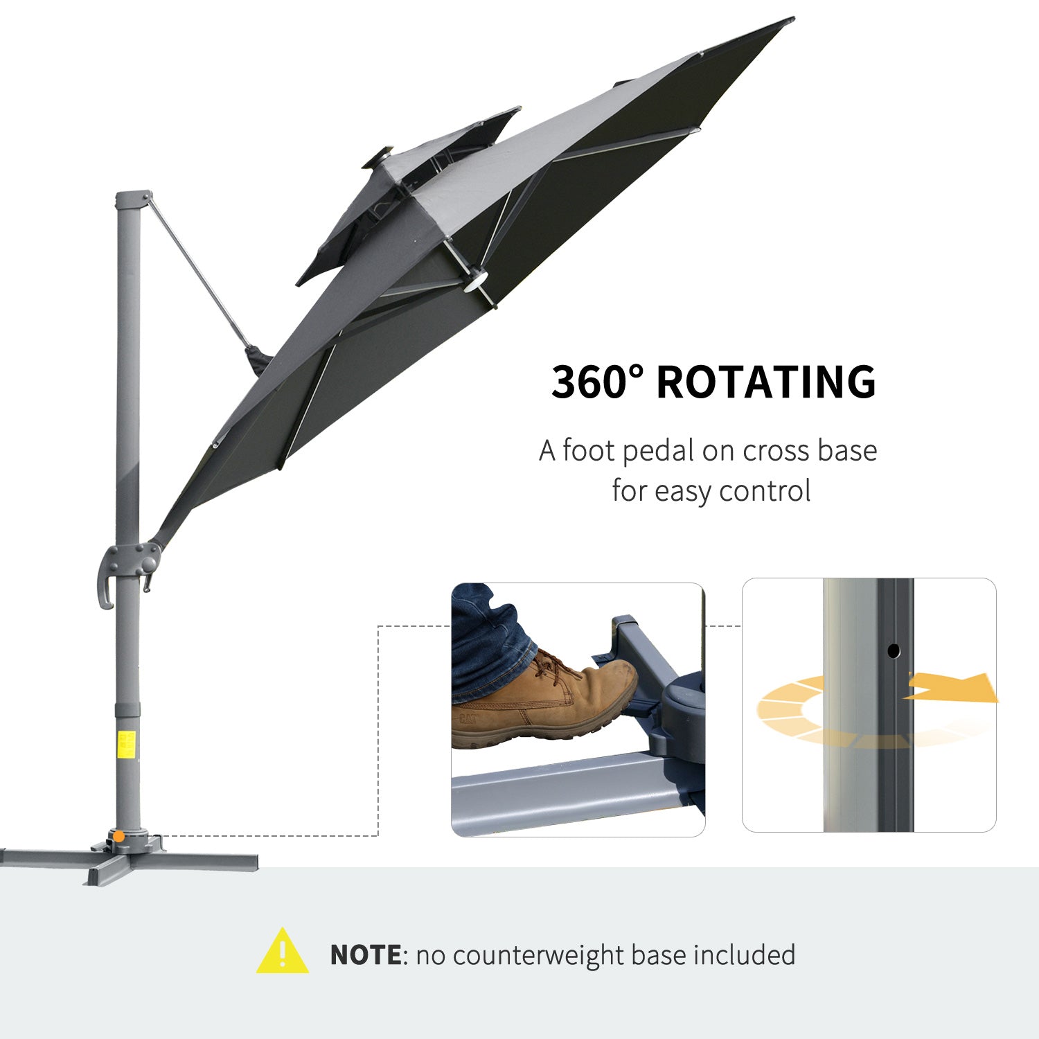 Outsunny 3m Cantilever Parasol w/ Solar Lights Power Bank Base 360√Ç¬∞ Spin Dark Grey