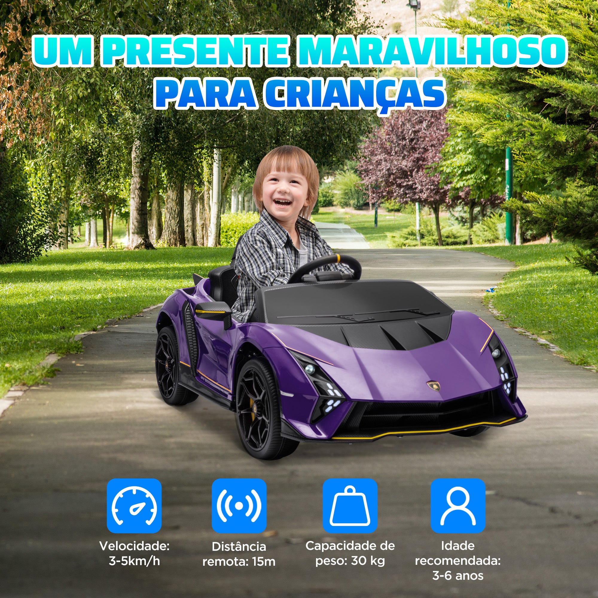 AIYAPLAY 12V Lamborghini Autentica Licensed Kids Electric Car with Remote Control, Four Suspension Wheels, Soft Start, Purple
