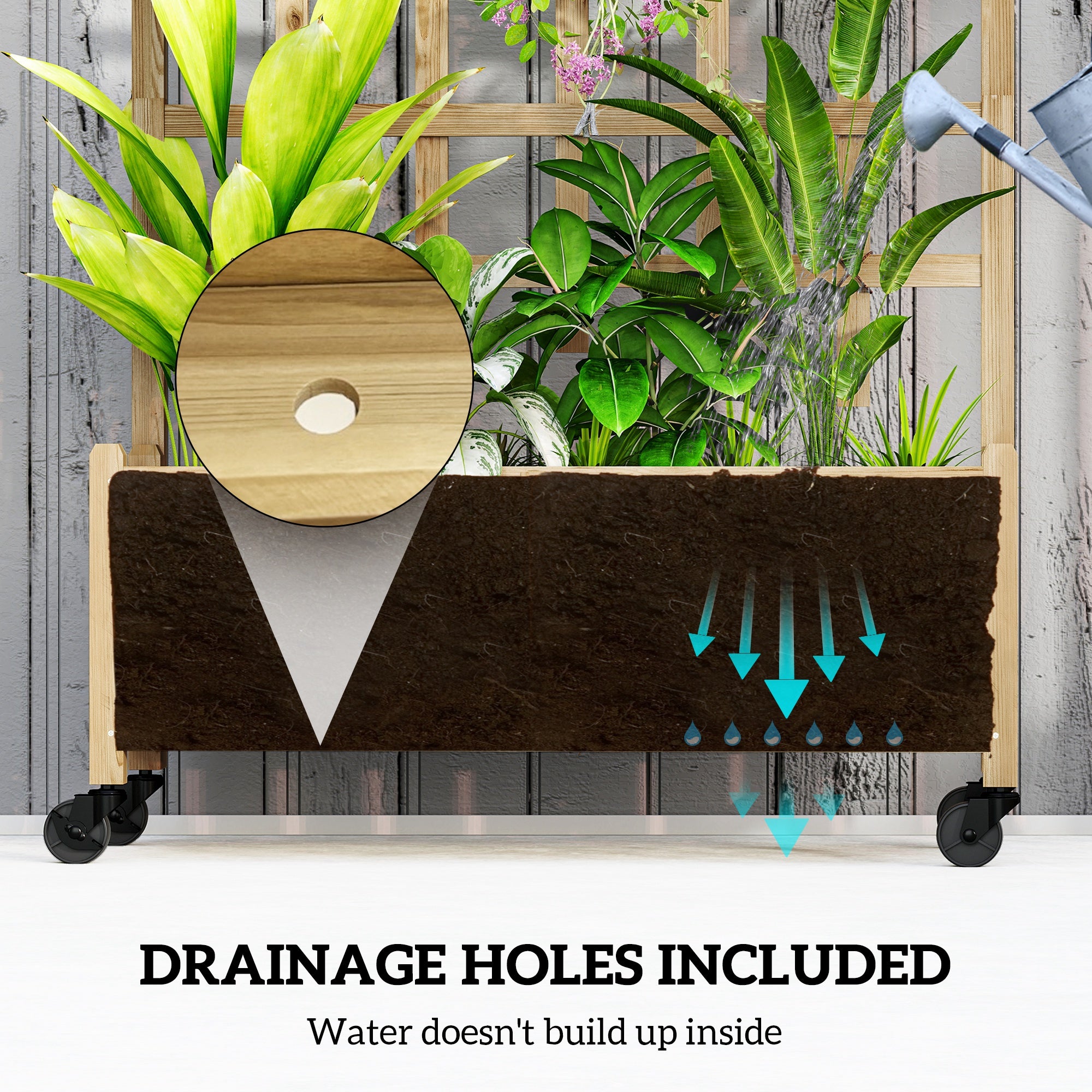 Outsunny Wooden Trellis Planter, Raised Garden Bed with Wheels, to Climb and Grow Vegetables, Herbs and Flowers, Natural