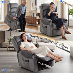 HOMCOM Power Lift Recliner with Vibration Massage and Heat, Lift Chair for Tall with Wood Grip, Pocket Spring, Light Grey