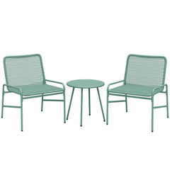Outsunny 3 Piece Rattan Bistro Set, Outdoor Garden Furniture Set with 2 Chairs, Round Coffee Table for Patio, Balcony, Green