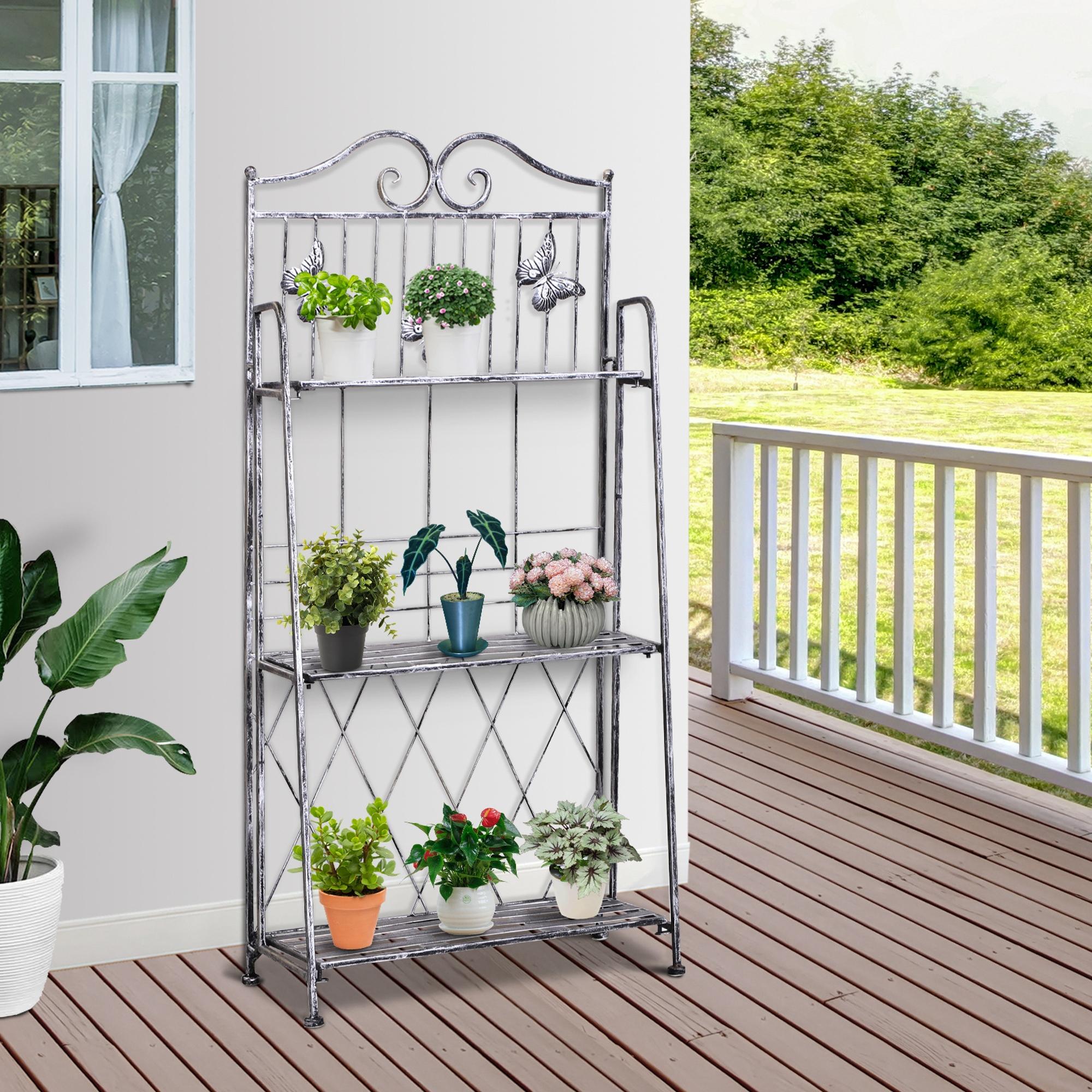 Outsunny 3 Tier Plant Stand Indoor Outdoor, Metal Plant Shelf Flower Display Rack for Potted Plants Garden Balcony Decor, 44 x 25 x 96 cm