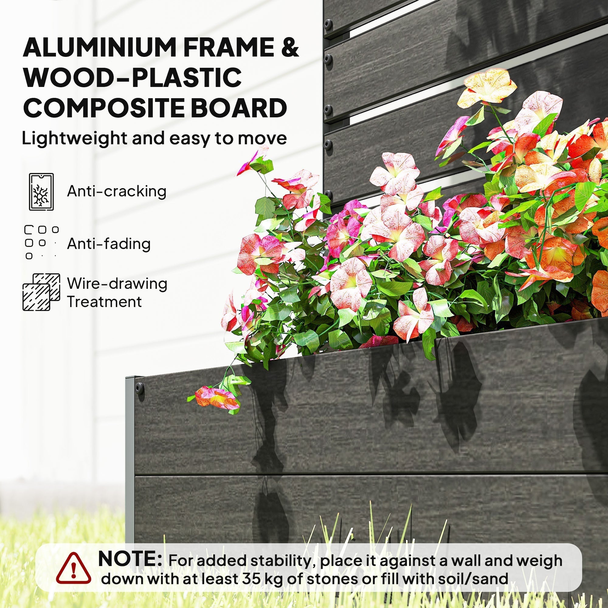 Outsunny Raised Bed for Garden, Planter with Trellis for Climbing Plants, Vines, Planter Box with Drainage Gap, Black