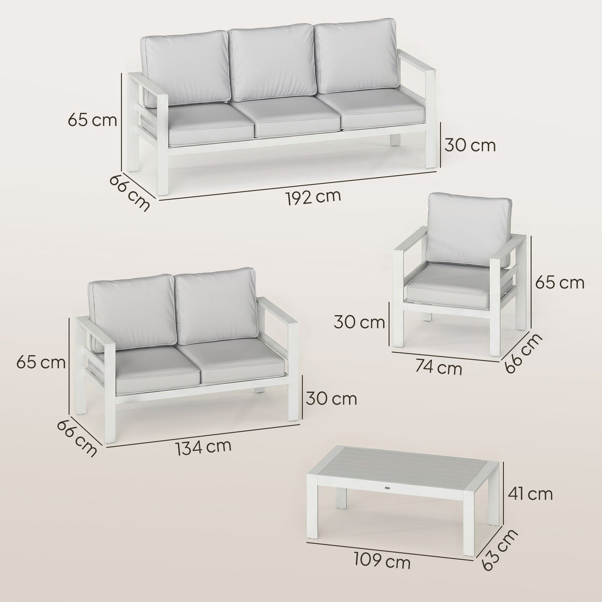 Outsunny 5 Pieces Aluminium Garden Furniture Set with Olefin Cushions, Extra Deep Outdoor Garden Sofa Set, White