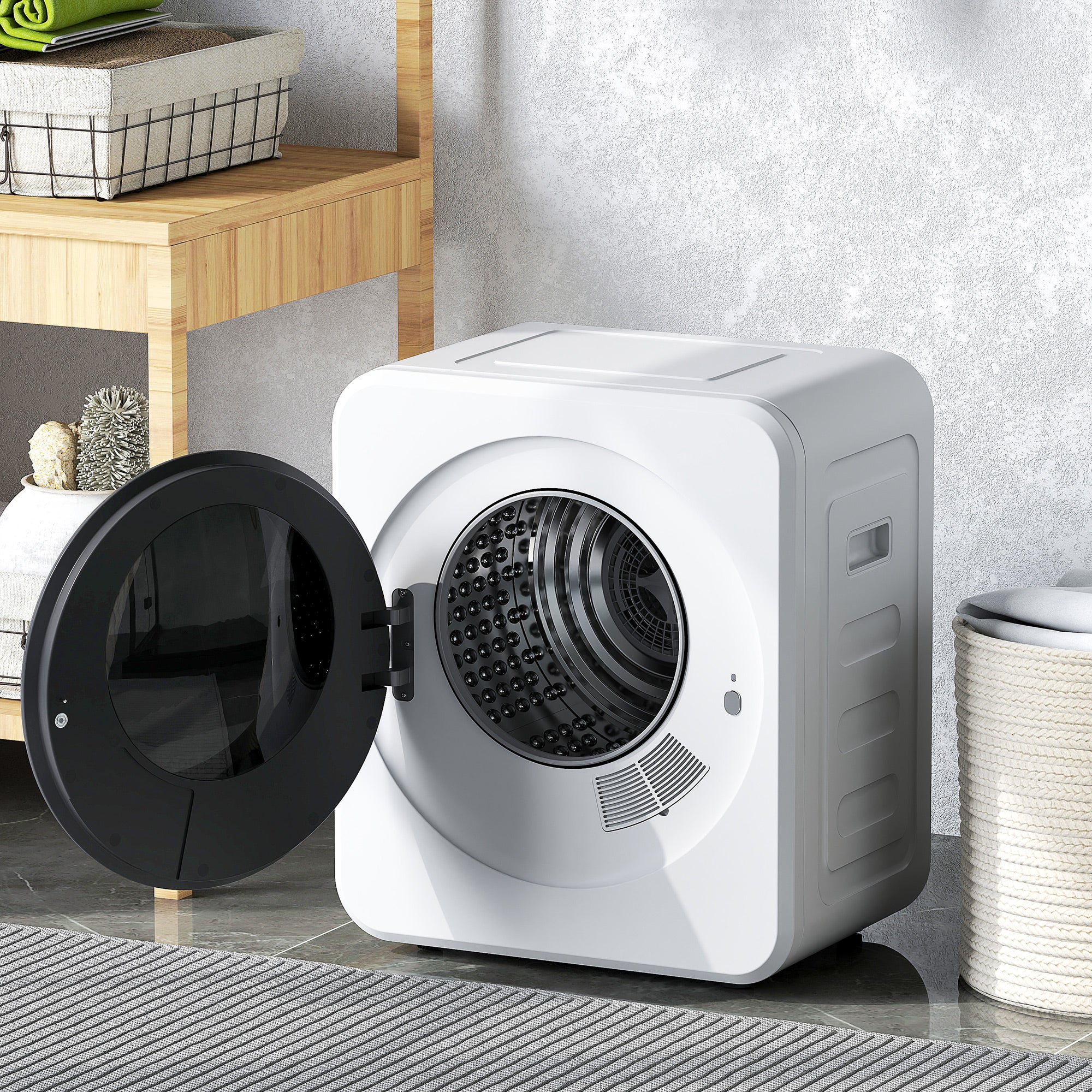 HOMCOM 4kg Vented Tumble Dryer, 800W Compact Freestanding Front Tumble Dryer with Stainless Steel Tub and Customisable Timer, Wall-Mounted Portable Small Clothes Drying Machine, White