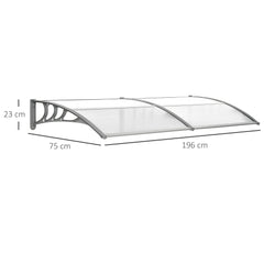 Outsunny Front Door Canopy Outdoor Awning Aluminium Rigid Plastic Polycarbonate Rain Shelter UV Water Rain Resistant 196 x 75cm Clear