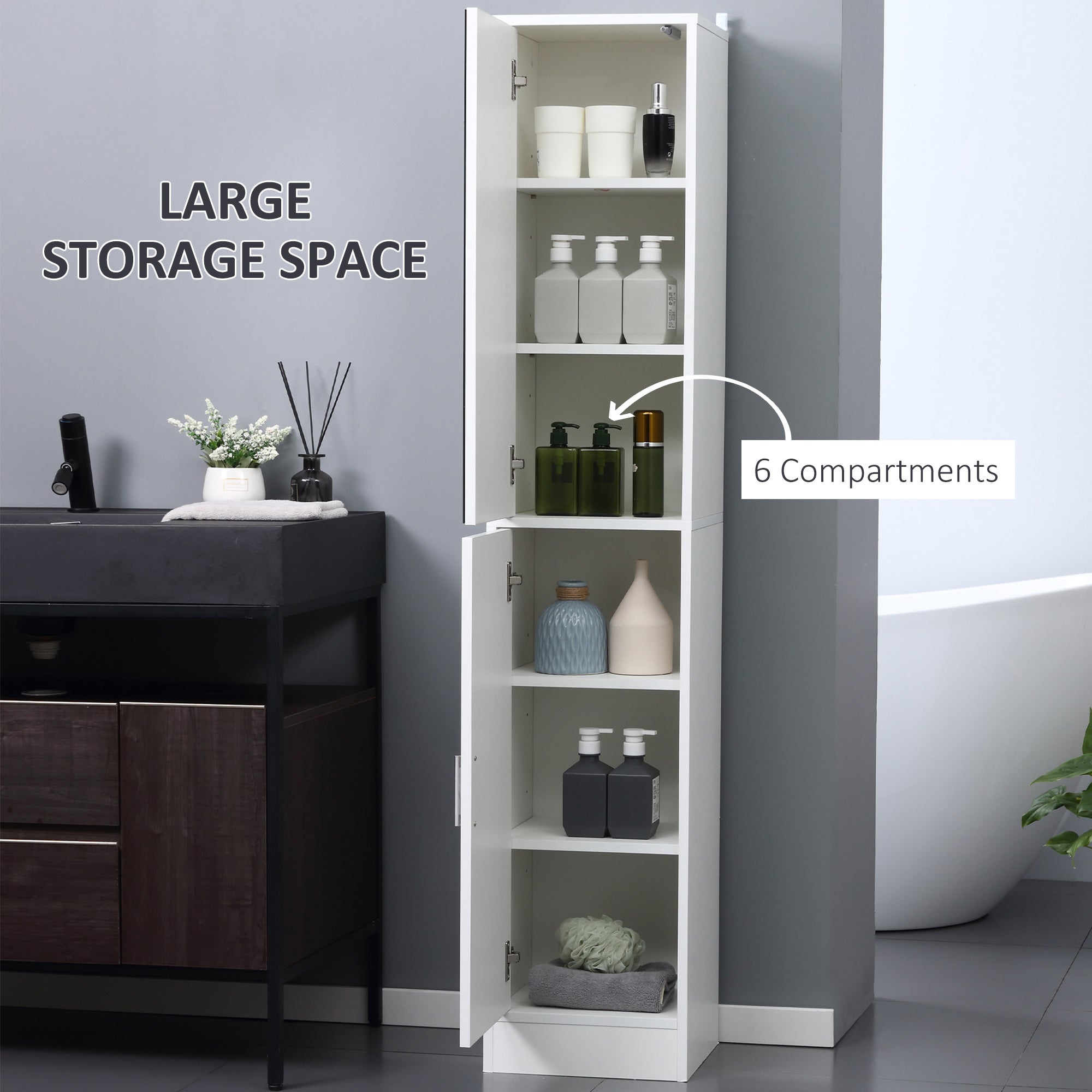 kleankin Tall Bathroom Cabinet with Mirror and Adjustable Shelf - White