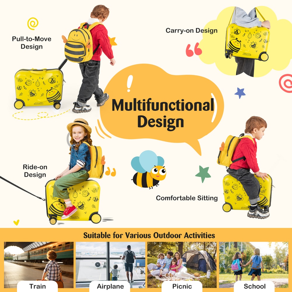 Yellow bee design kids luggage set suitable for train, airplane, picnic and school