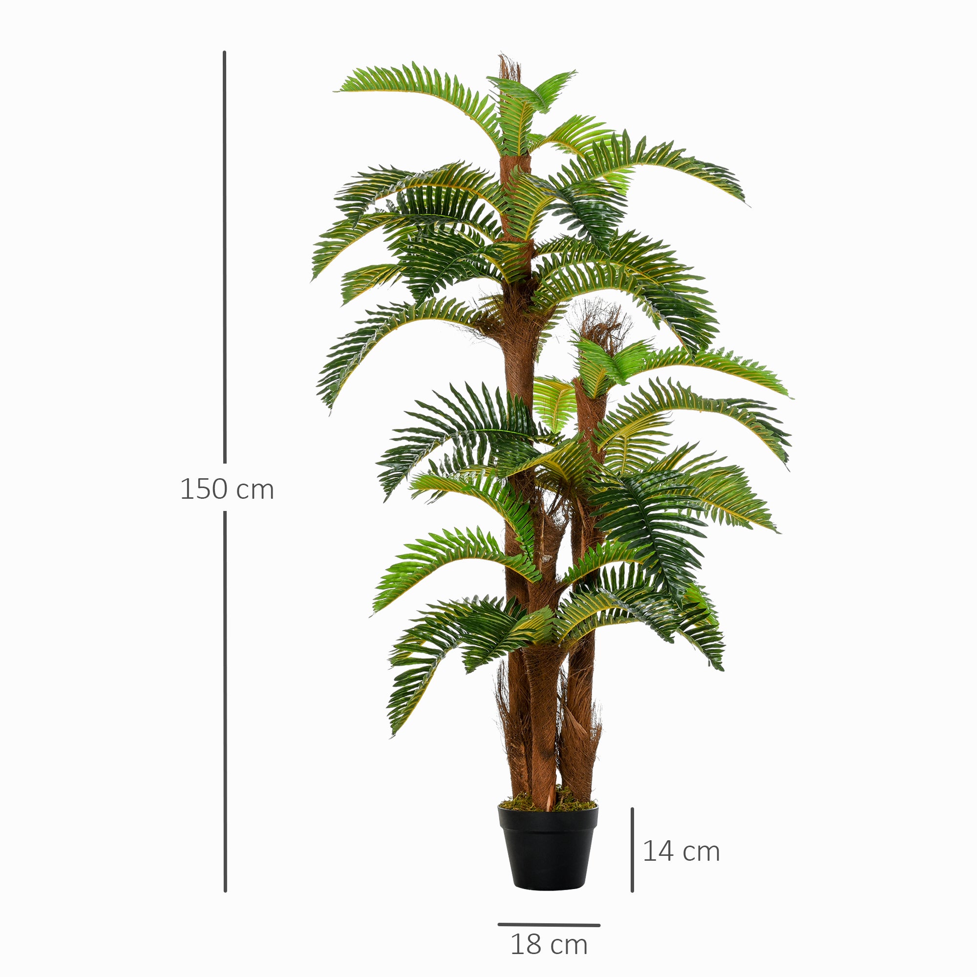 Outsunny Artificial Plant Tropical Palm in Pot, Fake Plants for Home Indoor Decor, 150cm, Green