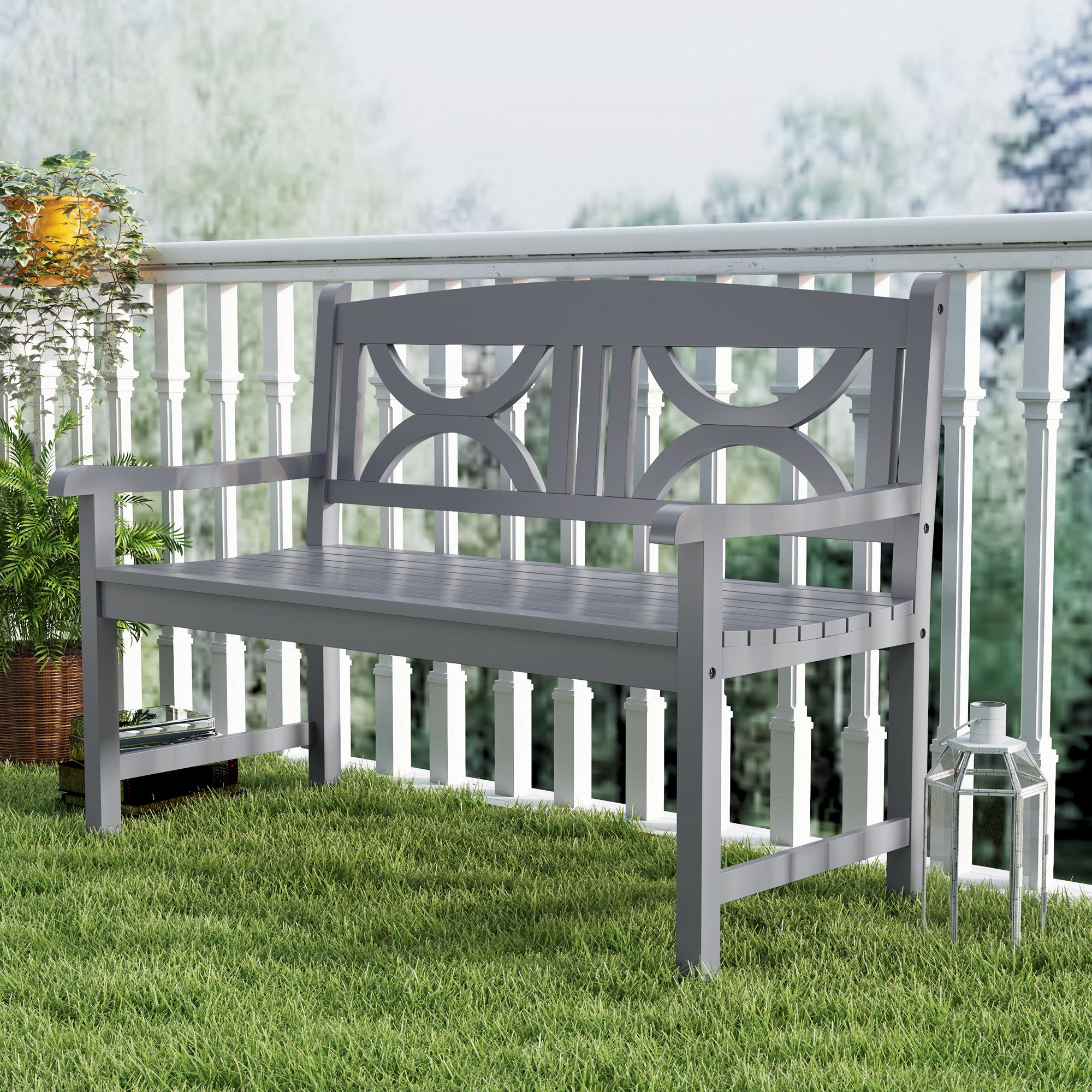 Outsunny 2-Seater Wooden Garden Bench Outdoor Patio Loveseat for Porch, Grey