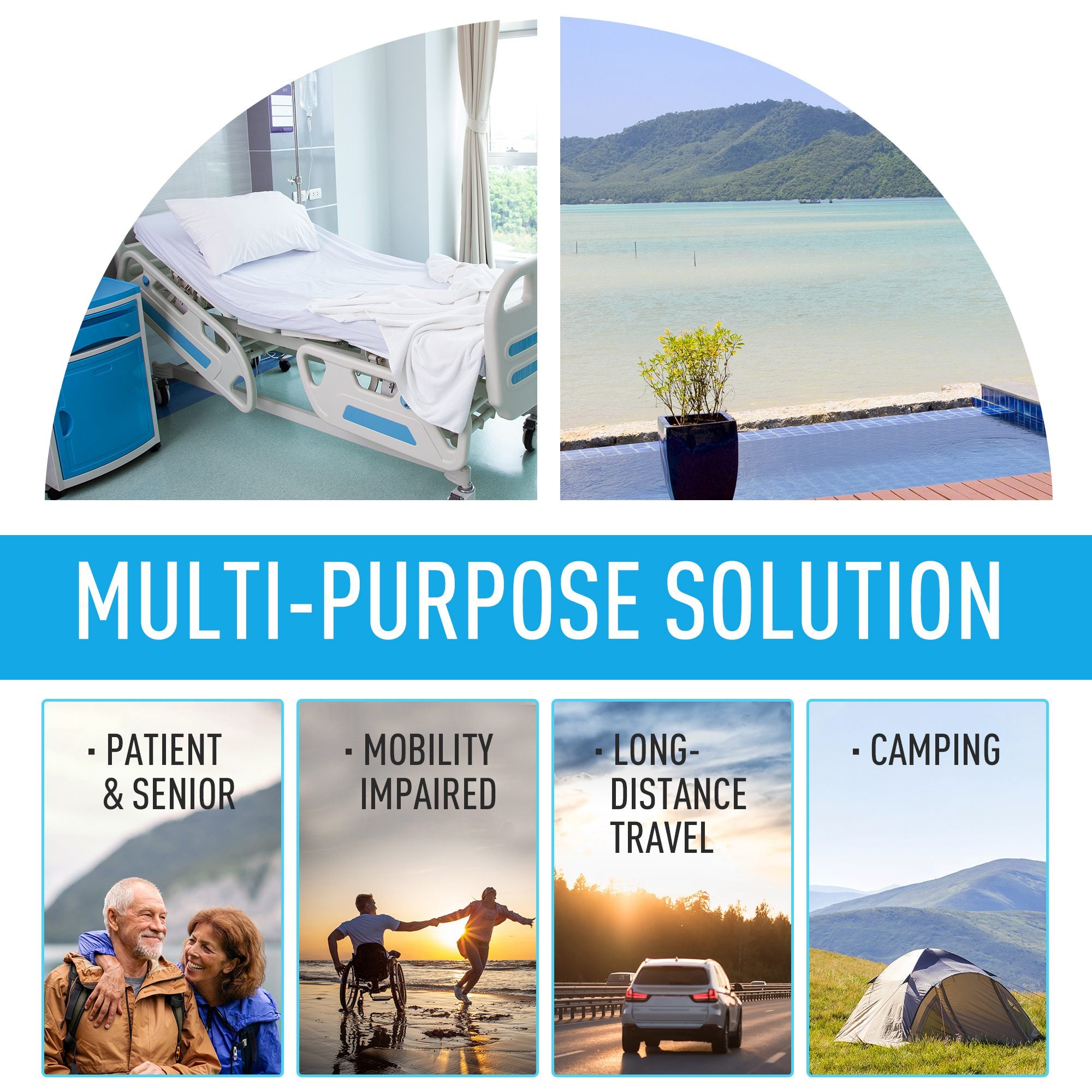 Outsunny 20L Portable Travel Mobile Toilet Outdoor Camping Handle WC with 2 Detachable Tanks & Push-button Operation, Grey