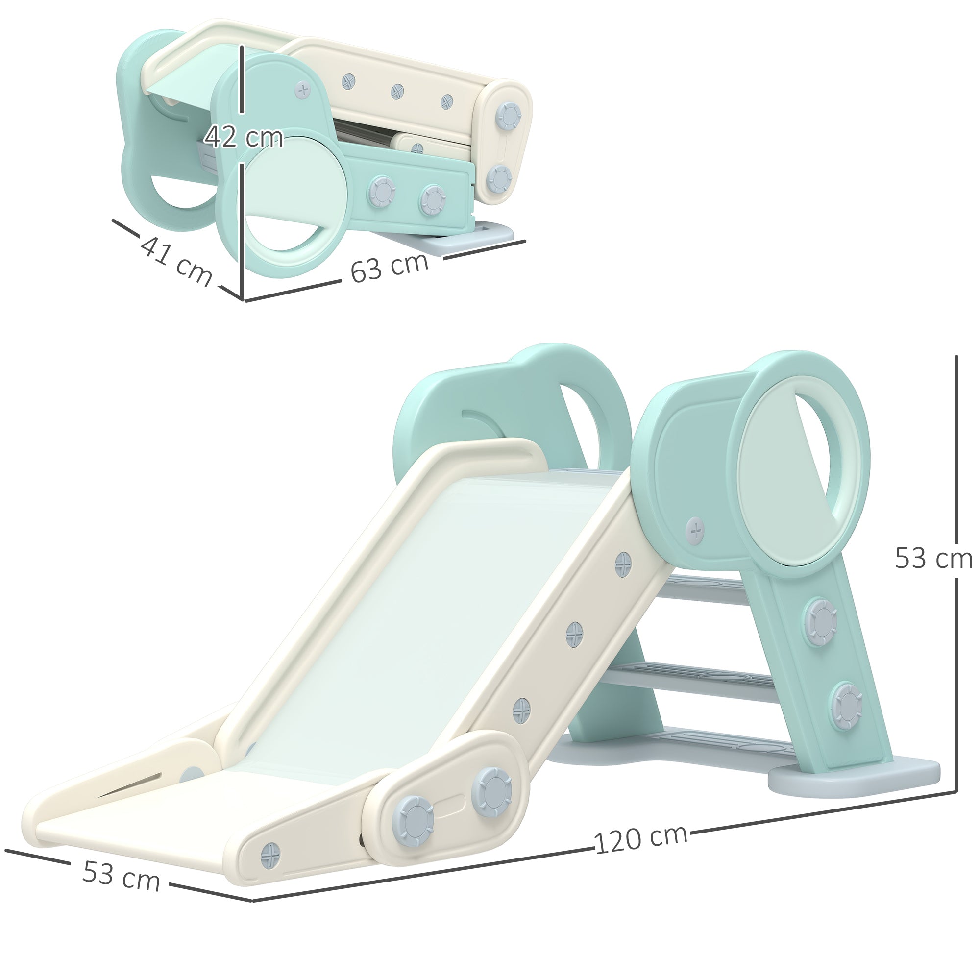 AIYAPLAY Foldable Kids Slide, Freestanding Baby Slide, for Ages 1.5-3 Years, Grey & Green