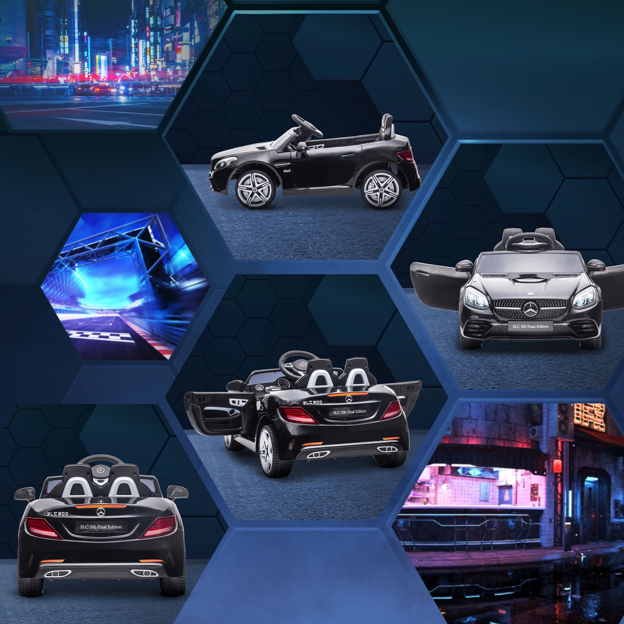 HOMCOM Benz SLC 300 Licensed 12V Kids Electric Ride On, with Music, Remote Control, LED Headlights, Horn, Black